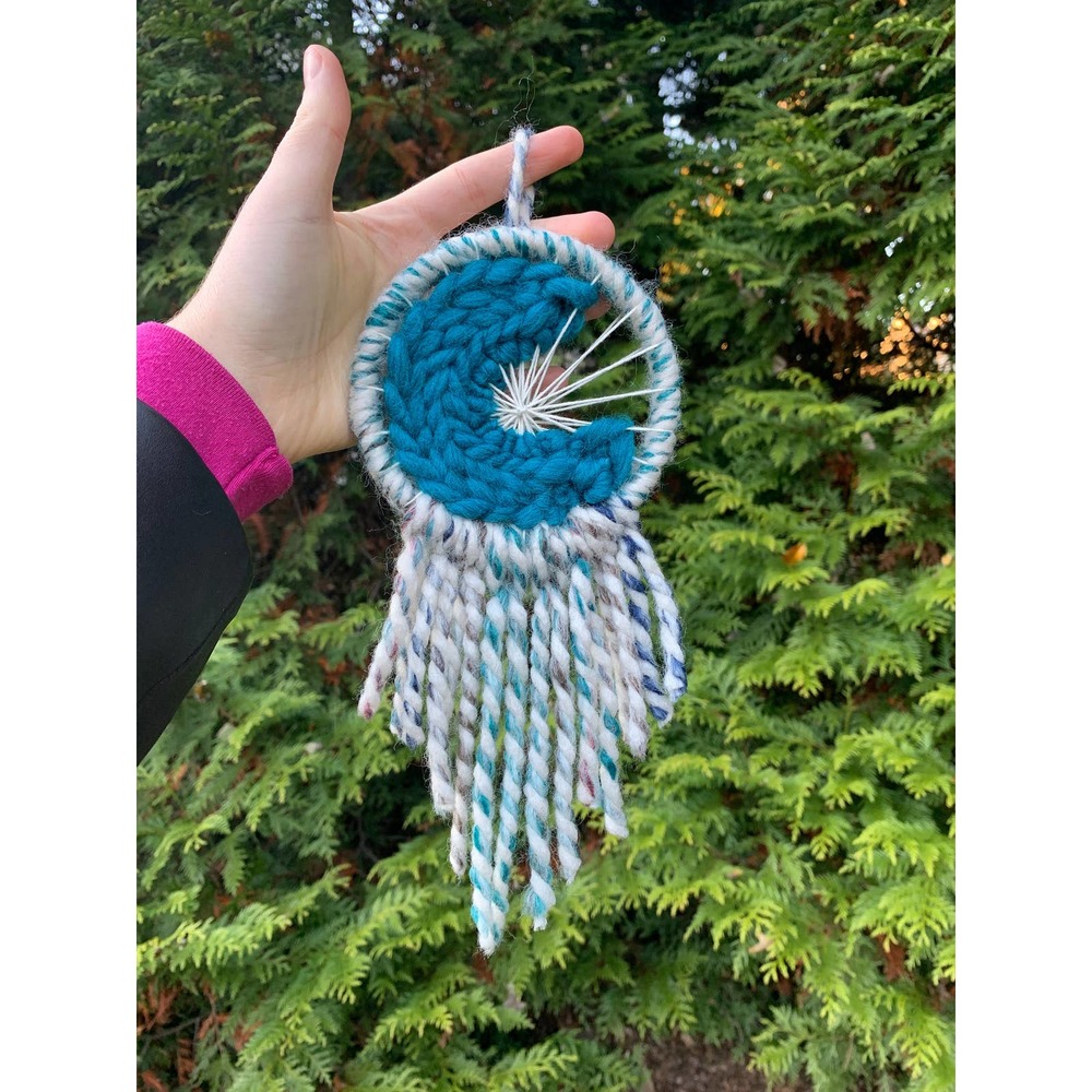 Handmade Mini Blue Moon Weaving | Car Moon Hanging | Small Moon Nursery Decor